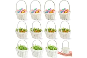 FOIMAS 12pcs Mini Easter Baskets with Handles 100pcs Colorful Easter Eggs and 12pcs Artificial Carrots Shred Grass for Easter Party Favor Decoration Craft Supply