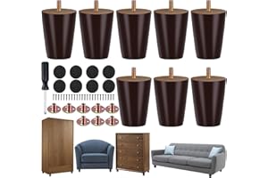 TURSTIN 8 Pieces Furniture Legs 3 Inches Round Solid Wood Furniture Feet with M8 T-Nuts Couch Legs Sofa Leg Replacement Leg for Armchair, Cabinet, Chair, Dresser or Home DIY Projects, Brown