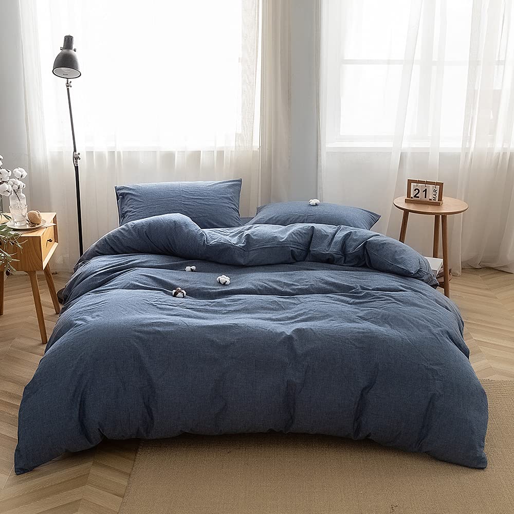 face two face bedding duvet cover set100% washed cotton duvet cover linen like textured breathable d