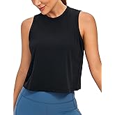CRZ YOGA Pima Cotton High Neck Cropped Tank Tops for Women Soft Crop Workout Athletic Yoga Basic Sleeveless Shirts