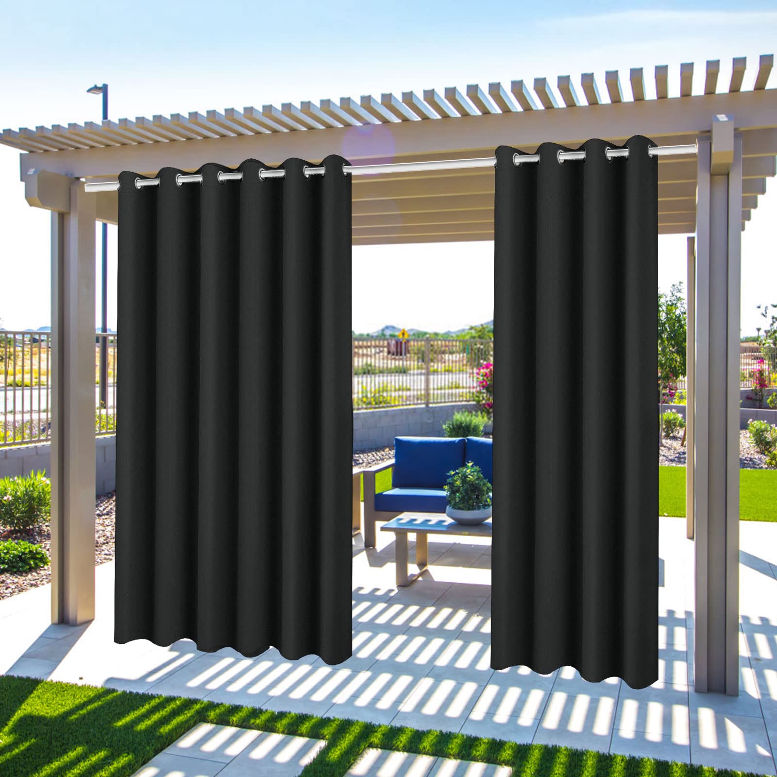 Gazebo Patio Outdoor Curtains Waterproof - Garden Blackout Thermal Insulated Sun Shades Eyelet Privacy Curtain for Outside Pergola Porch Pool, Indoor Window Blinds for Living Room Bedroom Balcony