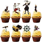 Cheerland 24 Pcs Skeleton Pirate Cupcake Toppers Halloween Caribbean Pirate Cake Decorations Skull Skeleton Treasure Chest Captain Hook Ship Under The Sea Pirate Themed Birthday Party Supplies