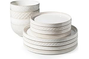 Getstar Dinnerware Sets, Plates and Bowls Sets (10.5” Dish + 8” Dish + 6” Bowl) for 4, Microwave Dishwasher Safe, 12 PCS Cera