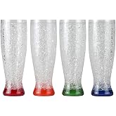 Lily's Home 16 oz Set of 4 Freezer Beer Mugs, Double Wall, Insulated with Liquid Gel Plastic Freezable Glasses, Glass for Freezer, Chiller Frosty Cup,for party