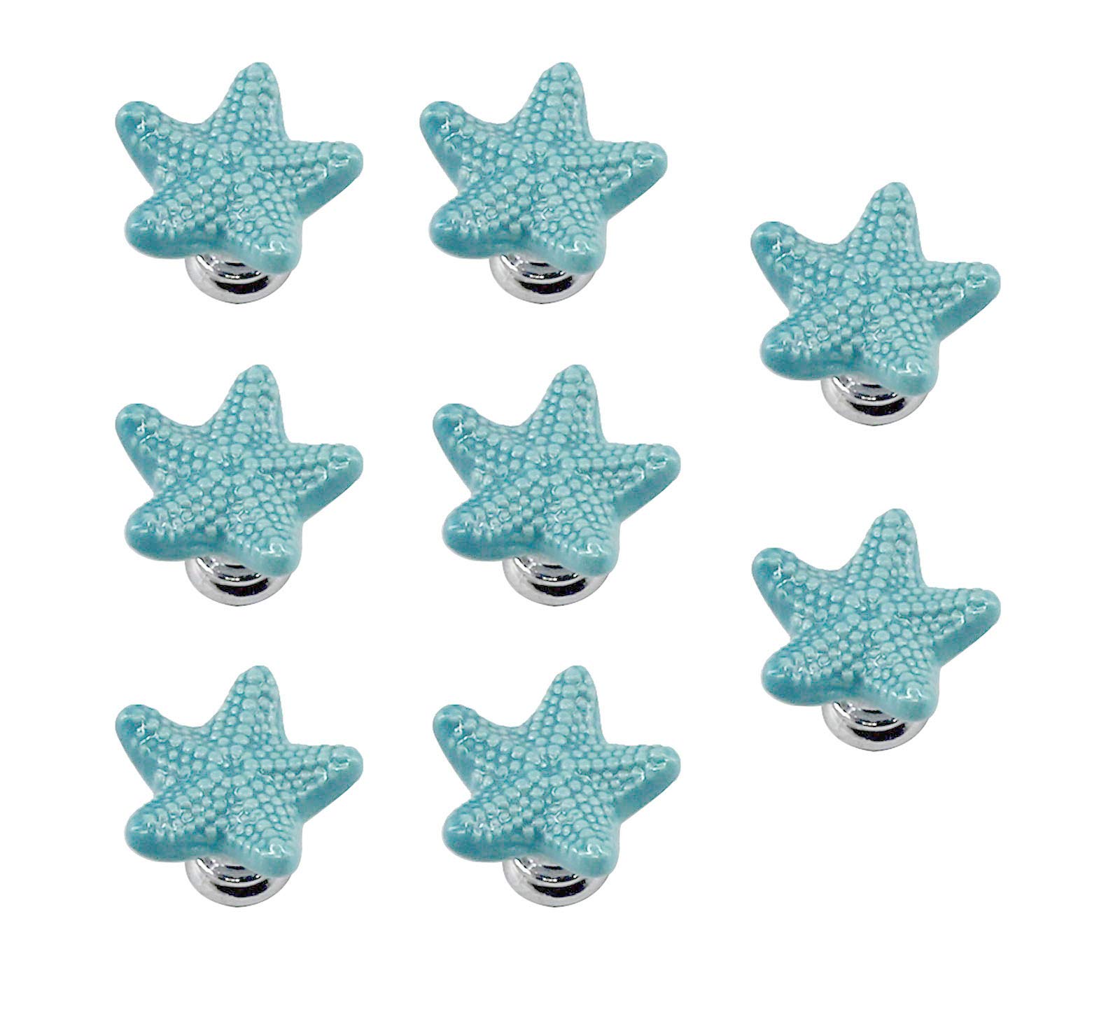 Annakideya Pack of 8 Blue Starfish Shaped Ceramic Drawer knobs with zinc Alloy Base Cabinet pulls Dresser Wardrobe Handles