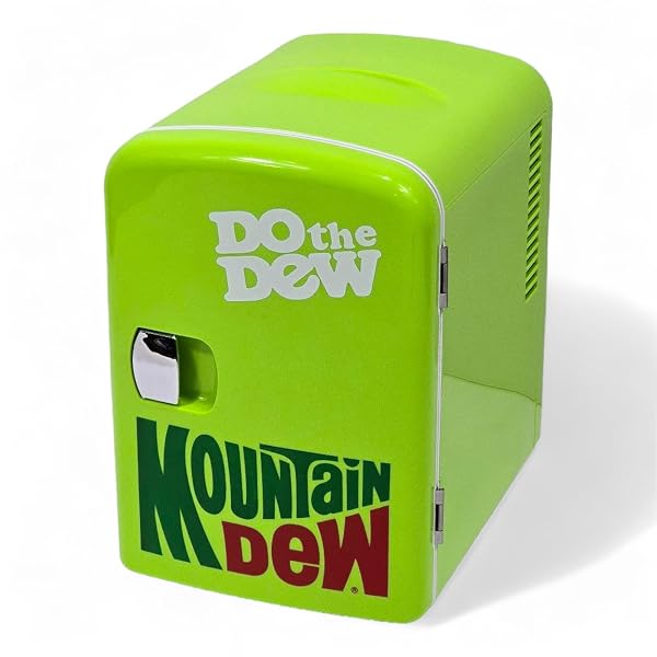 CURTIS MOUNTAIN DEW MIS134MD, MINI PORTABLE COMPACT PERSONAL FRIDGE COOLER, 4 LITER CAPACITY CHILLS SIX 12 OZ CANS, 100% FREON-FREE & ECO FRIENDLY, LIME