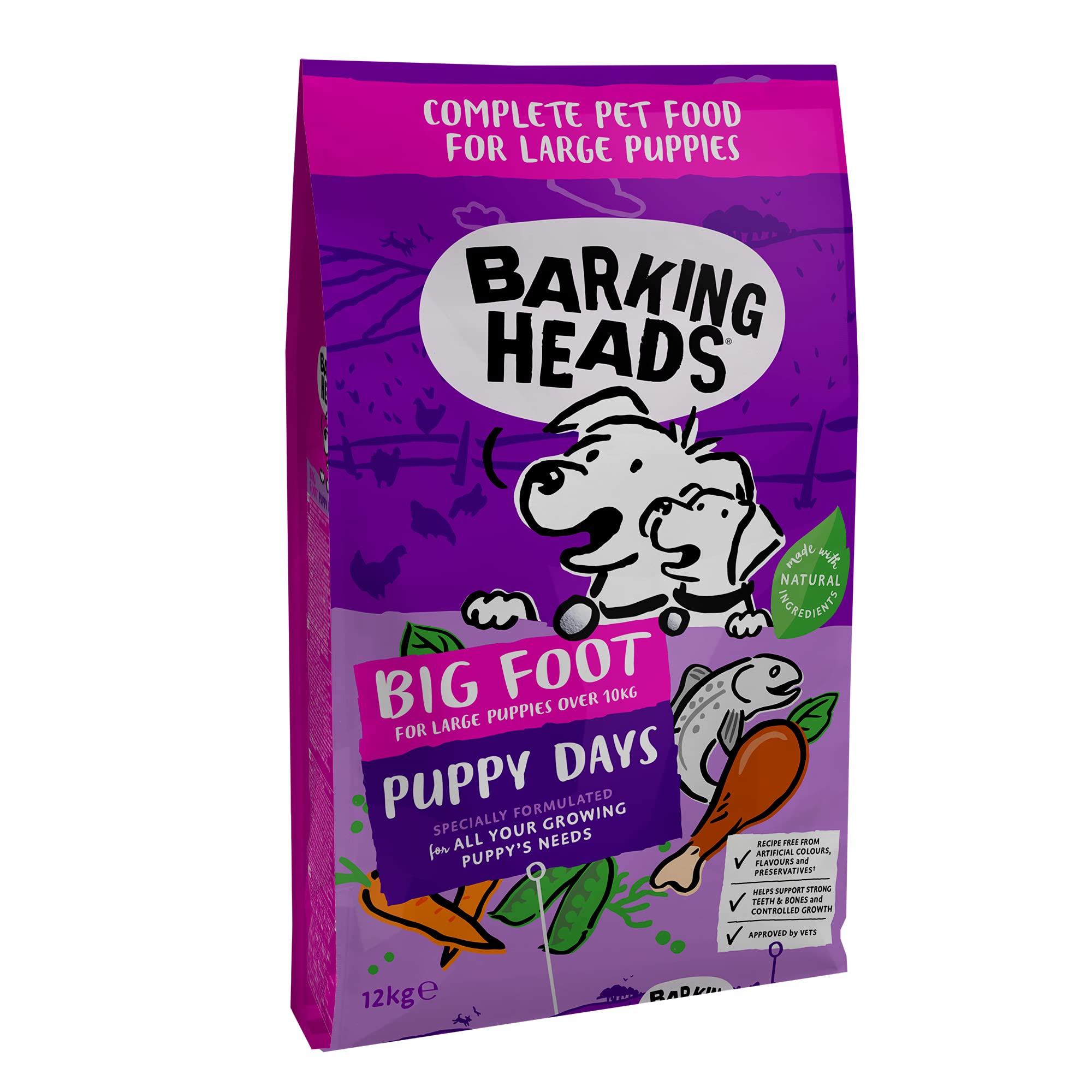 Barking Heads Complete Dry Dog Food 12kg - Puppy Big Foot (Large Breed) Puppy Days Turkey - Natural Grain Free Hypoallergenic for Sensitive Digestion & Development - Vet Approved