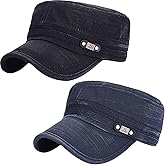 YeeHeen Unisex Cadet Army Cap Adjustable Flat Top Cap Washed Cotton Military Hat Baseball Cap