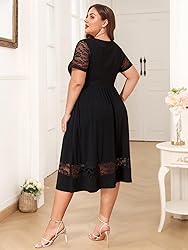 LapaPlus 2025 Women Plus Size Lace Summer Dress - V