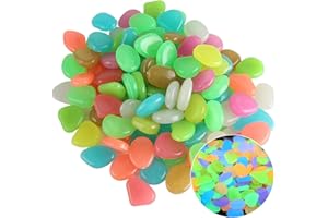 EOQPDECD 100 Pcs Luminous Stones Glow in The Dark Pebbles Glow Rocks Rainbow Stones Decorative DIY Decorative Pebbles for Aquarium Gravel Fish Tank Decorations Sidewalk Garden Path Patio Terrace Ornaments