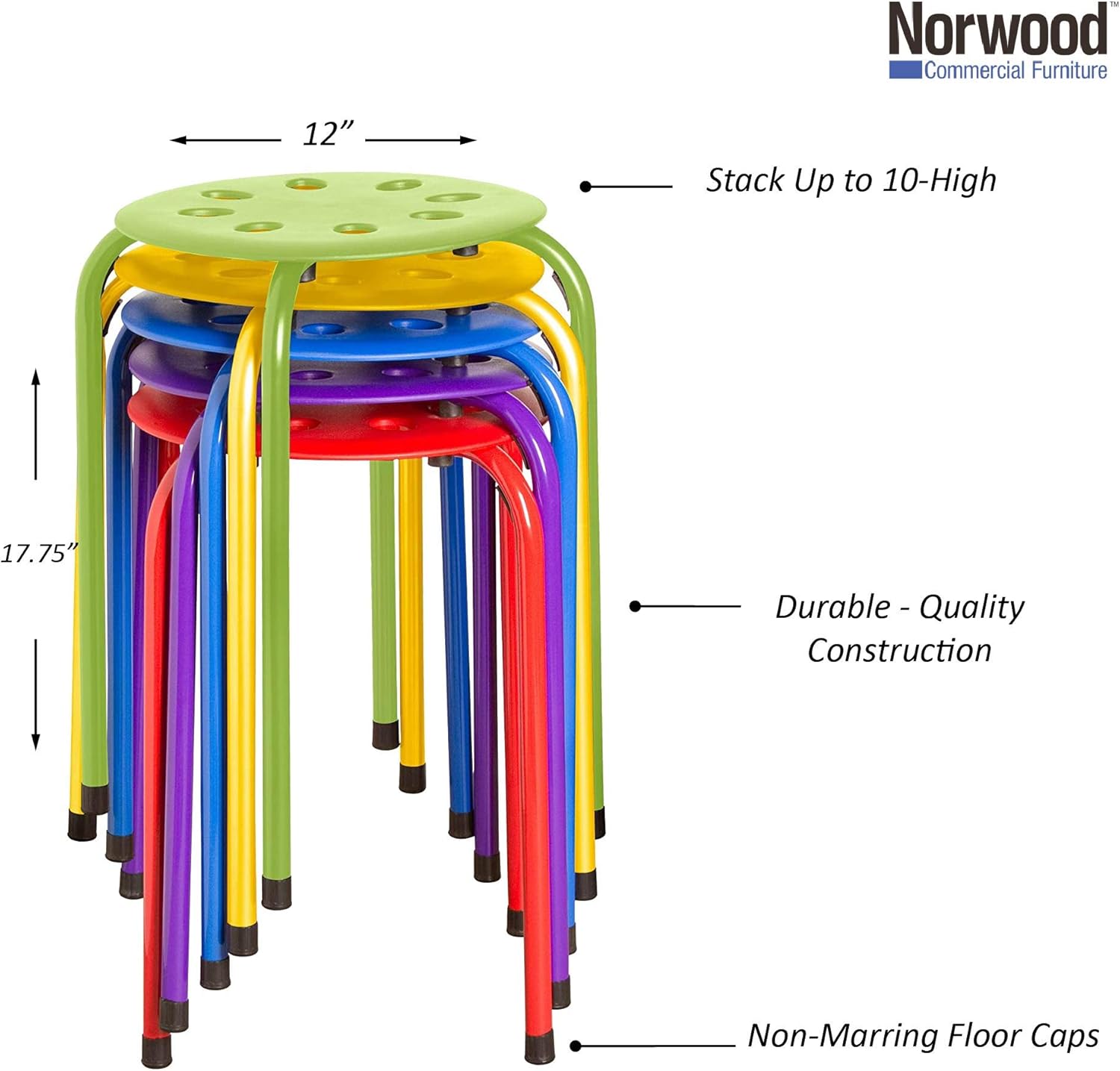 Norwood Commercial Furniture - NOR-1101AC-SO - Assorted Color Stacking Stools - Stackable Stools for Kids and Adults - Flexible Seating for Home, Office, Classrooms - Plastic/Metal 17.75" (Pack of 5): Kitchen & Dining