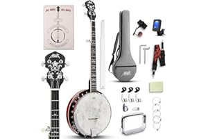 AKLOT Full-Sized Banjo with Remo Head: 38’’ 5 String Banjo Set with Removable Resonator, Geared 5th Tuner, 24 Brackets, Deluxe Beginner Kit with Gig Bag, Strings, Strap, Picks, Tuner, Bridge Ruler