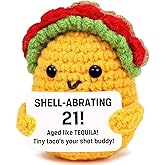 Parrihy 21st Birthday Gifts Taco Doll for Woman Man, Happy 21th Crochet Plush Gifts from Friends, Funny Taco Doll with Card, Sweet Birthday Party Decorations Present, Handmade Gift for Daughter