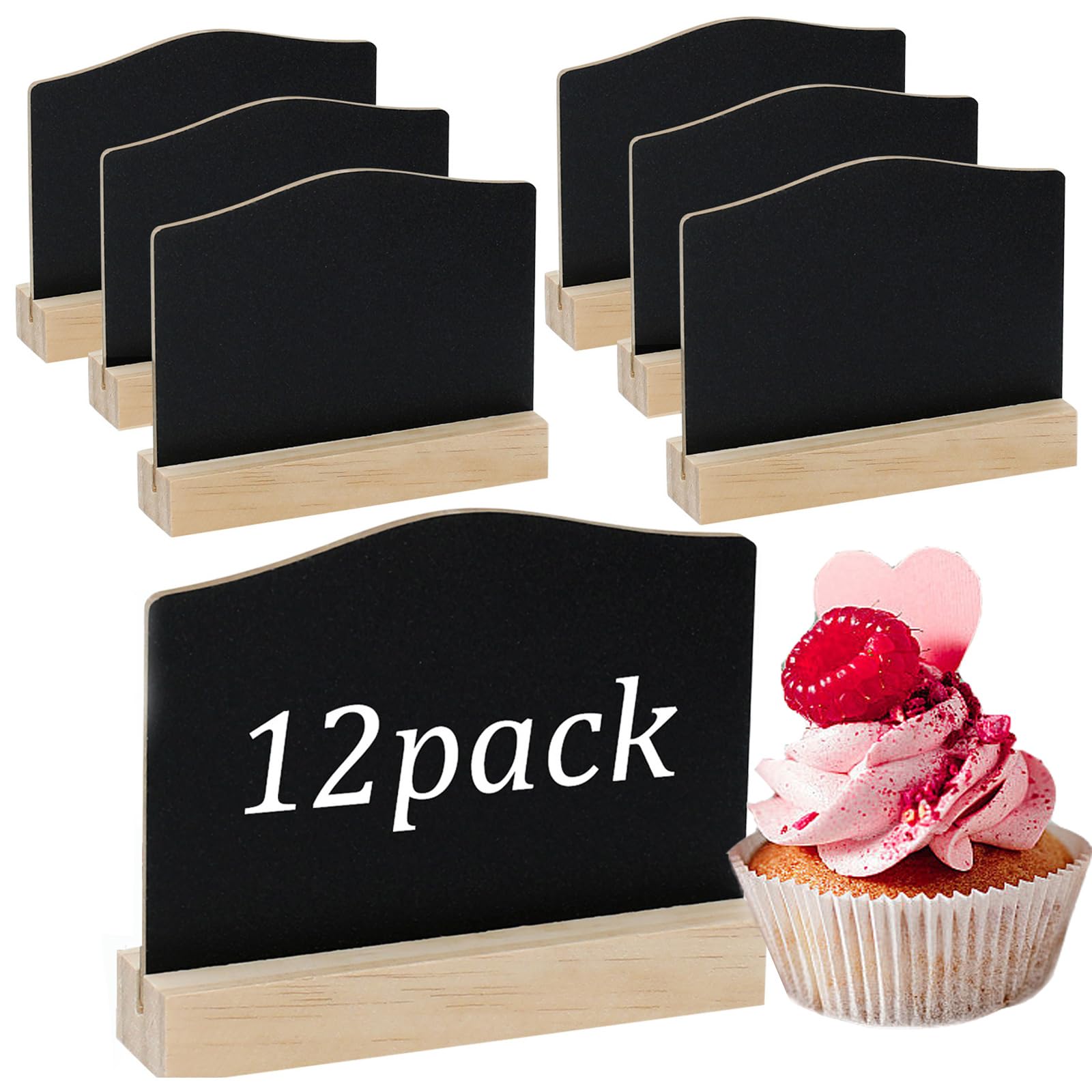 12 Pcs Mini Chalkboard Signs, Double Sided Small Blackboard, Kitchen Notes Chalk Boards with Stands, Chalk and Eraser for Message Signs Place Cards Table Numbers Shop Buffet Cafe Party