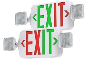 SASELUX Led Exit Sign Emergency Light Combo Adjustable Two Head, Switchable Red/Green, Double Sided and Battery Backup Exit Light, Contractor Select, AC 120/277V,UL Listed (2Pack)