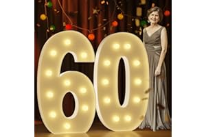 IMPRSV Marquee Numbers 4 Feet Tall Large Light Up Numbers 60th Birthday Decorations Women Men Big Yellow Light Outdoor Anniversary Decorations Balloon Arch Kit Party Backdrop 60