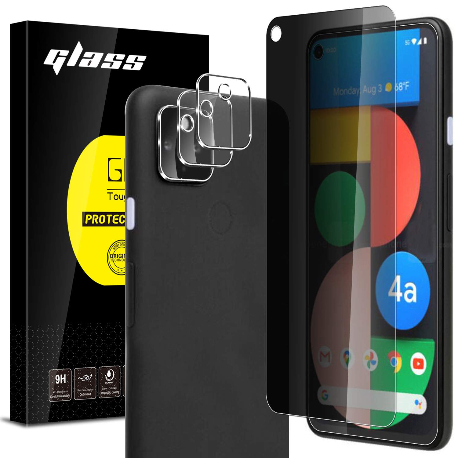 Photo 1 of Anbel Design Anbzsign [3 Pack]Camera Lens Protector and [2 Pack] Privacy Screen Protector for Google Pixel 4a 5G 6.2 inch [Not Fit for Pixel 4a 4G 5.8 inch ],Anti-Spy 9H Hardness Tempered Glass,Black
