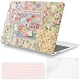 iCasso for MacBook Air 13 inch Case 2020 2019 2018 Release A2337 M1 A2179 A1932, Flower Hard Shell Protective Case for MacBook Air 13.3 inch + Keyboard Cover + Screen Film, Pink