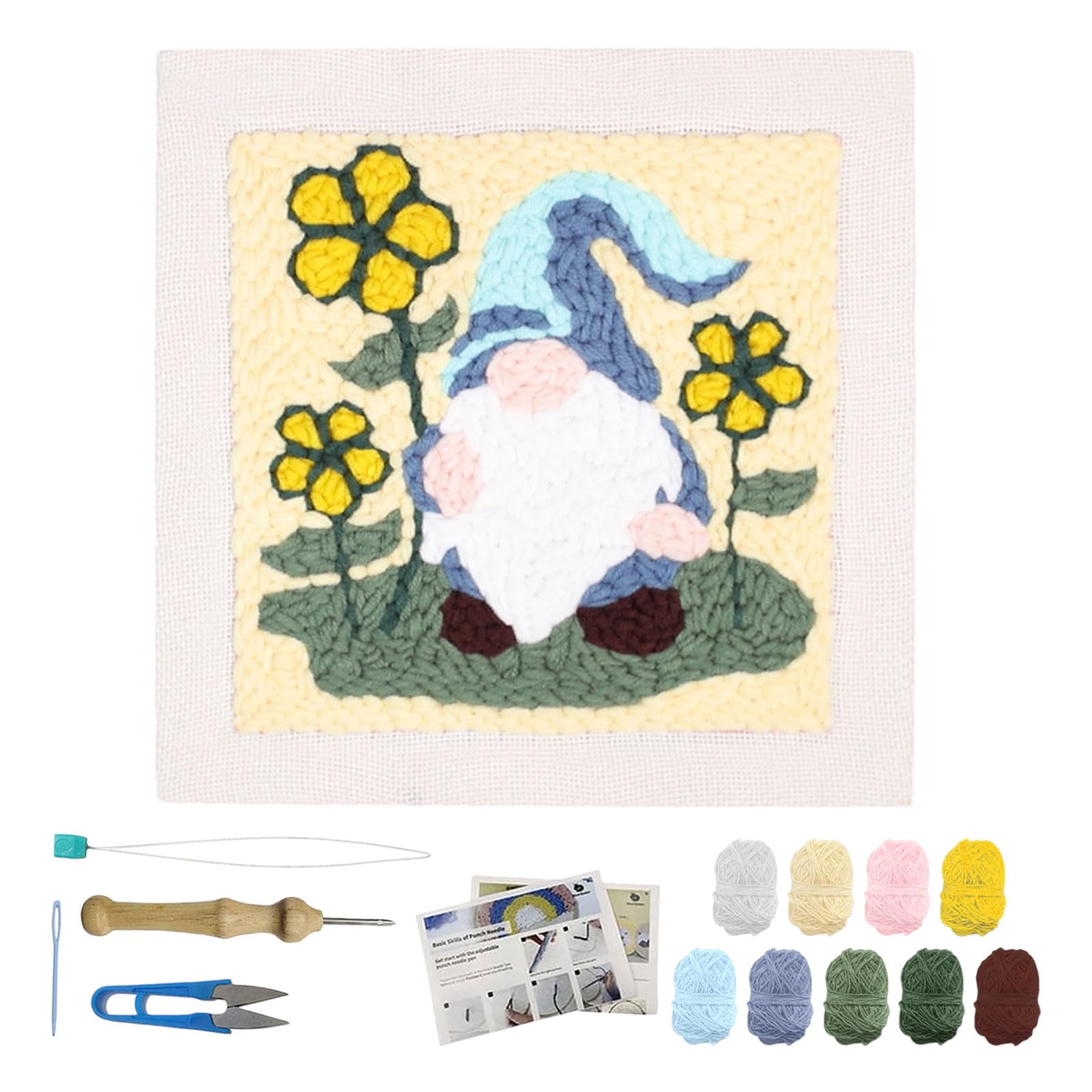 FREEBLOSS Punch Needle Kit - Gnomes Embroidery Pattern Starter Kit Includes Punch Needle, Yarn, Fabric, Instructions - Hand Craft Kits for Adults & Beginners