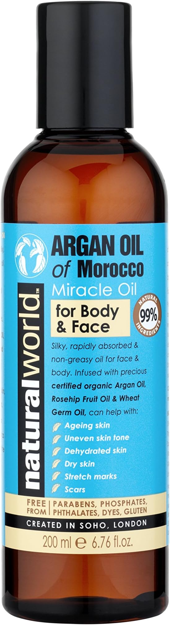 Organic World Argan Oil 200ml Multi Action Anti-Wrinkle Moisturising Miracle Oil for Body and Face by World Organic