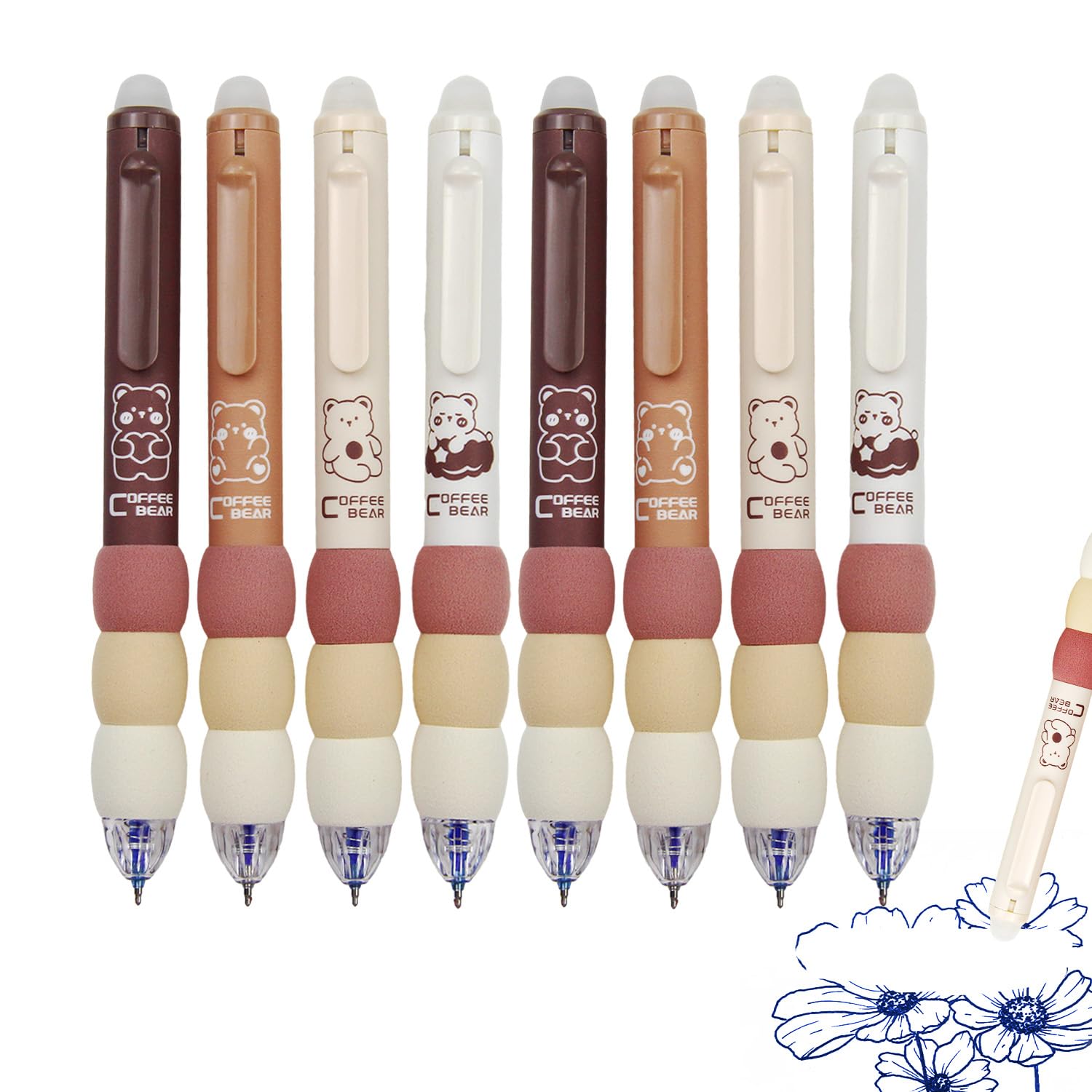 GZGXKJ Erasable Pens, 8pcs Cute Kawaii Animal Refillable Gel Pens, Black & Blue Ink