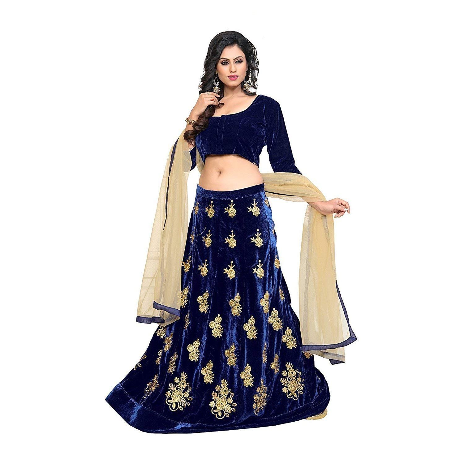 riva fashion woman's blue velvet lehngha choli