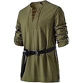 JEMITOP Men's Pure Cotton Vintage Lace Up Shirts for Pirate Renaissance Viking Medieval Costume Without Belt