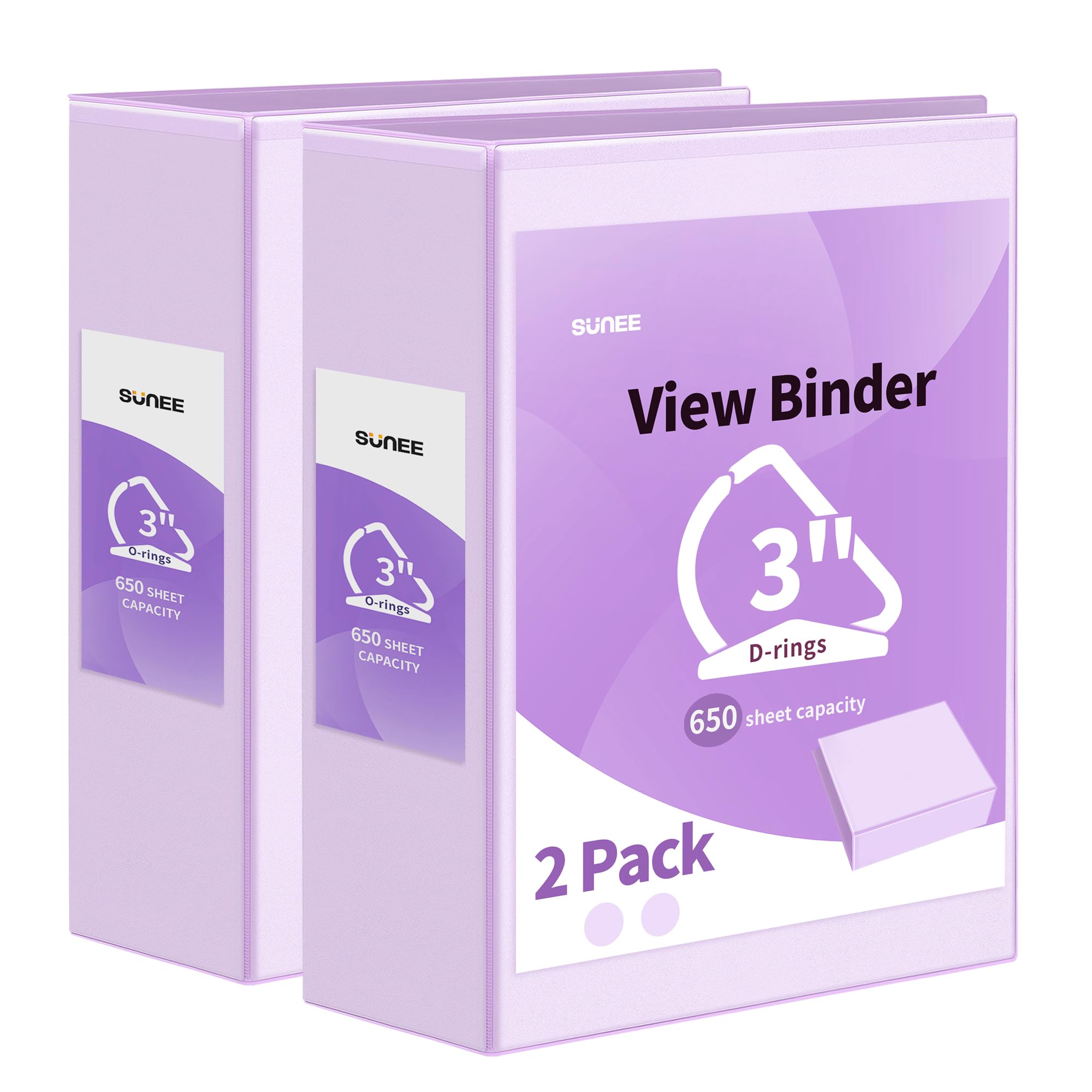 SUNEE 3 Ring Binder 3 Inch D Ring, Clear View Binder Three Ring PVC ...