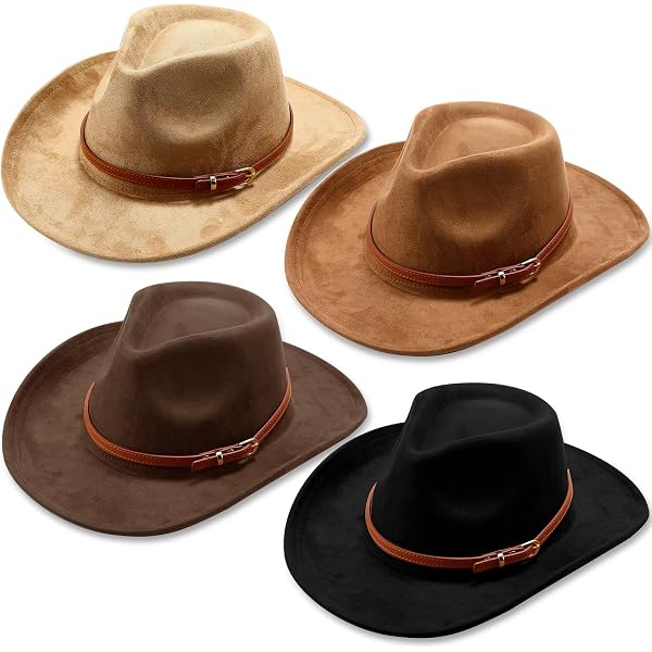 Panitay 4 Pcs Classic Western Cowboy Hat For Men Felt Wide