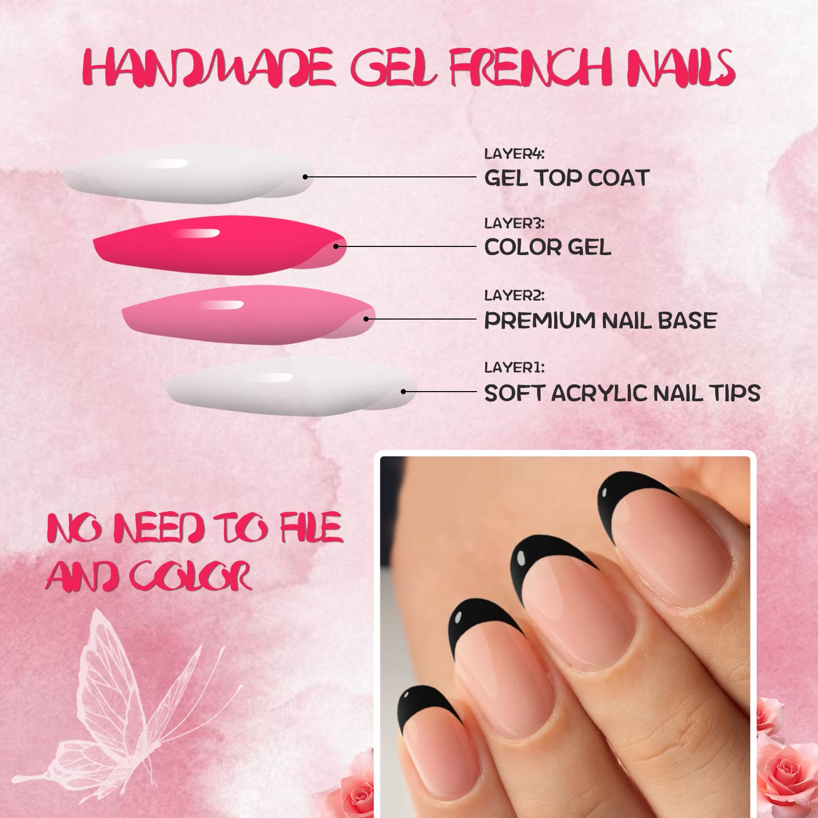 AddFavor French Tip Press on Nails Short Oval Fake Nails, 120pcs Black French Tips Nails Press on Medium Almond False Acrylic Nails for Women and Girls - Image 5