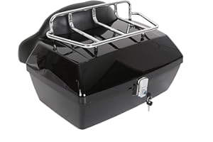 EGO Bike Black Motorcycle Luggage Trunk Compatible with Harley Honda Yamaha Suzuki Cruiser Motorcycle Luggage Tour Trunk Tail Box with Top Rack Backrest