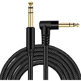 Belipro 1/4 Inch TRS Instrument Cable 20Ft, 6.35mm Stereo Audio Cable Male to Male Right-Angle-to-Straight for Electric Guitar, Bass, Keyboard, Mixer, Amplifier, Speaker, Equalizer