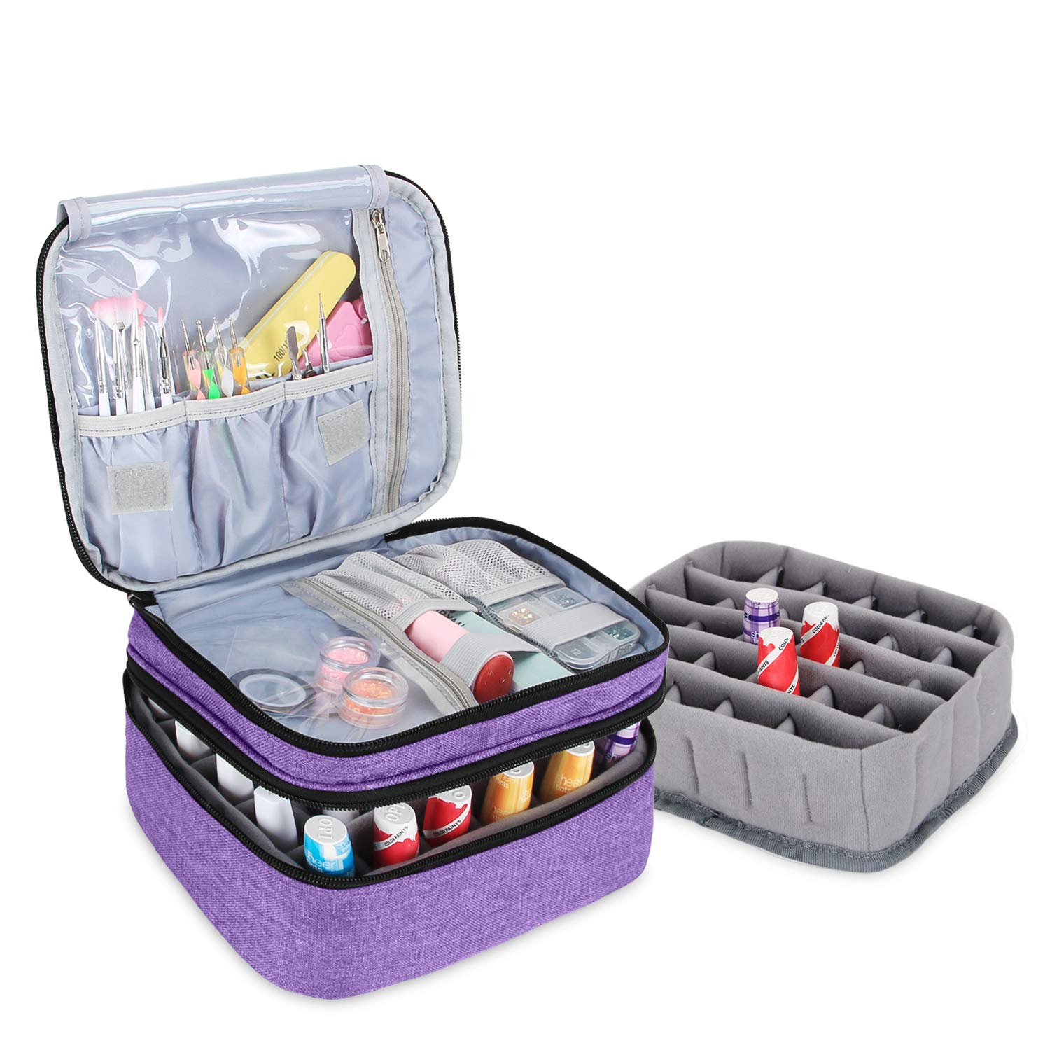 Luxja Nail Polish Storage Box, Nail Polish Storage Organizer, Purple