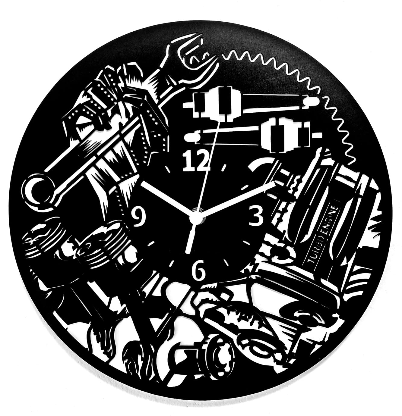 Instant Karma Clocks | Mechanic Wall Clock – Engine Pistons and Tools Design for Garage and Auto Repair Lovers – Silent No-Ticking | Perfect for Bedroom, Office, Studio, Living Room