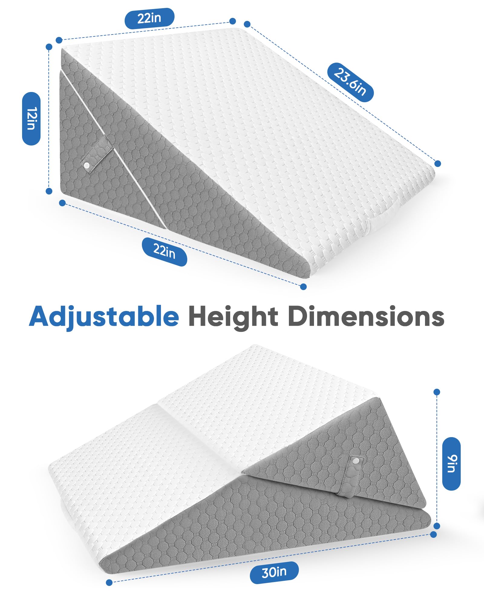 Forias Wedge Pillow for Sleeping 7-in-1 Foldable Bed Wedge Pillow for After Surgery 9 &12 Inch Adjustable Memory Foam Triangle Pillow Wedge for Acid Reflux Gerd Snoring Back Knee Pain