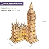 ROBOTIME 3D Puzzle Big Ben Wooden Model Kit Laser Cut 220 Parts view 5