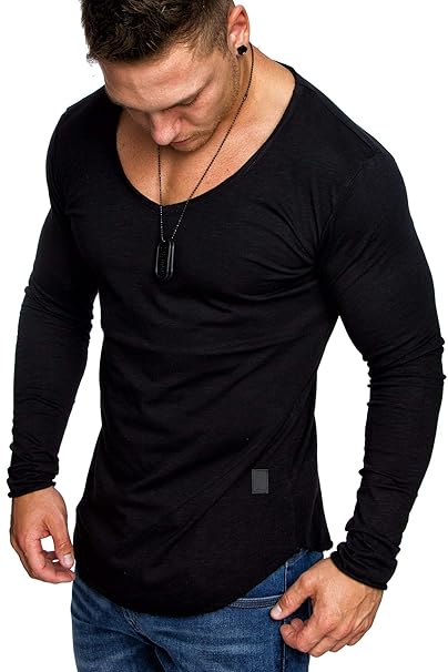 Amaci&Sons Oversize Herren Longsleeve Vintage Sweatshirt V-Neck Basic V-Ausschnitt Shirt 6060
