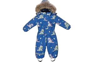 Ski Suit for Kids Toddler One Piece Snowsuit Dinosaur Waterproof Snowboard Snow Suit Boys Girls Cute Insulated Jumpsuit