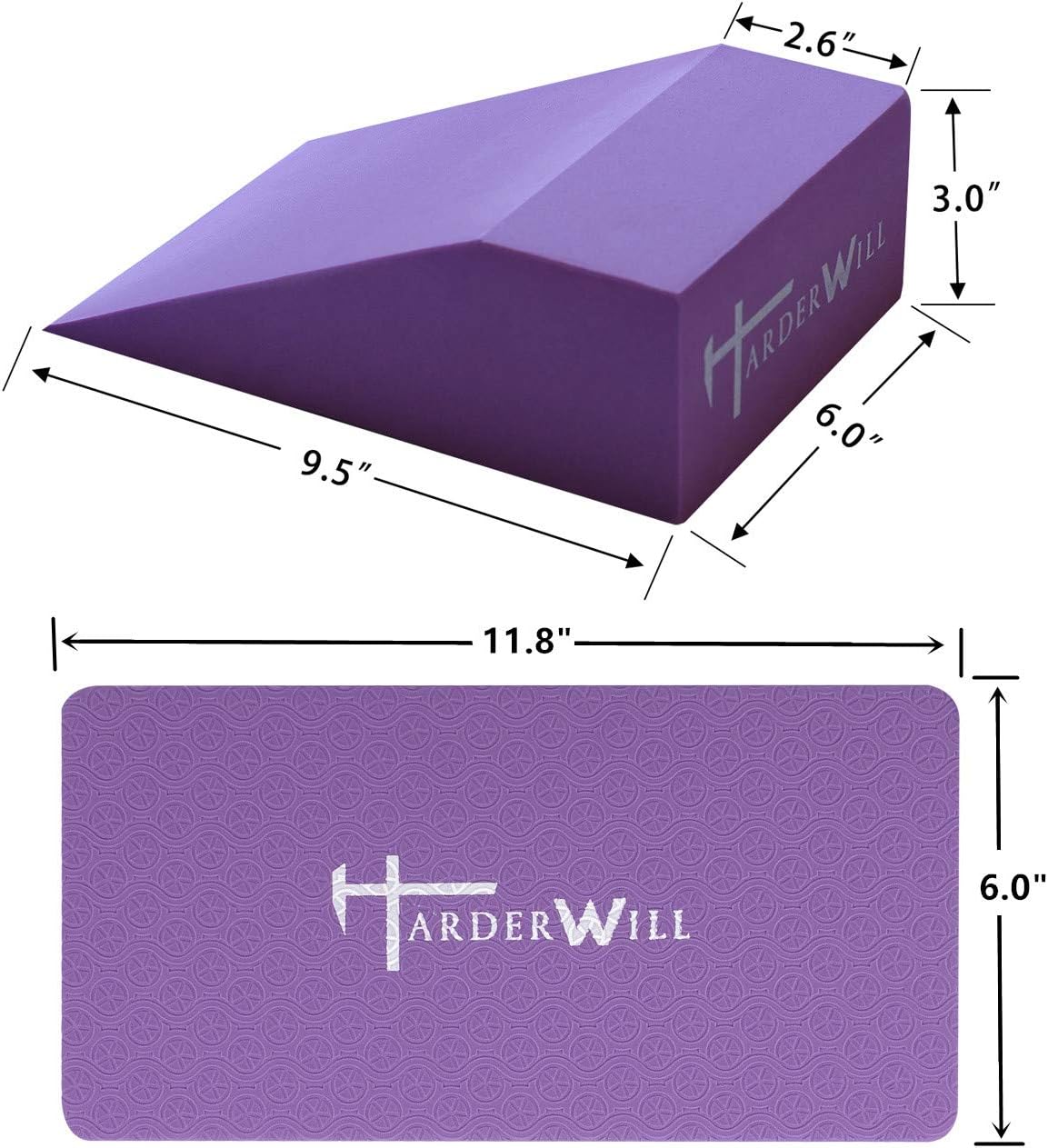 HarderWill 3 in 1 Yoga Foam Wedge Blocks (Pair), Calf Raise Block, Yoga Strap Set, Calf Stretcher, Yoga Wrist Support, Balance, Pushup, Fitness, Pilates, Heel Stretcher, Squat Wedge with Gym Bag : Sports & Outdoors