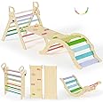 BlueWood Pikler Triangle Set, Toddler Wooden Climbing Toys Indoor 7in1 Climber, Foldable Kids Climbing Toys, Montessori Play Jungle Gym with Arch, Ramp, Ladder (Colorful Spring)