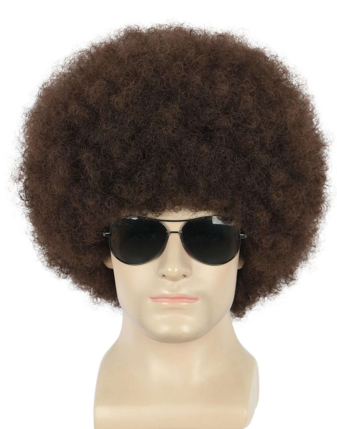 Yuehong Short Dark Brown Curly Fluffy Afro 70s 80s Disco Wig Fancy Funny Costume Hair Soft Breathable Heat Resistant Synthetic Fibers Daily Party Wig for Unisex