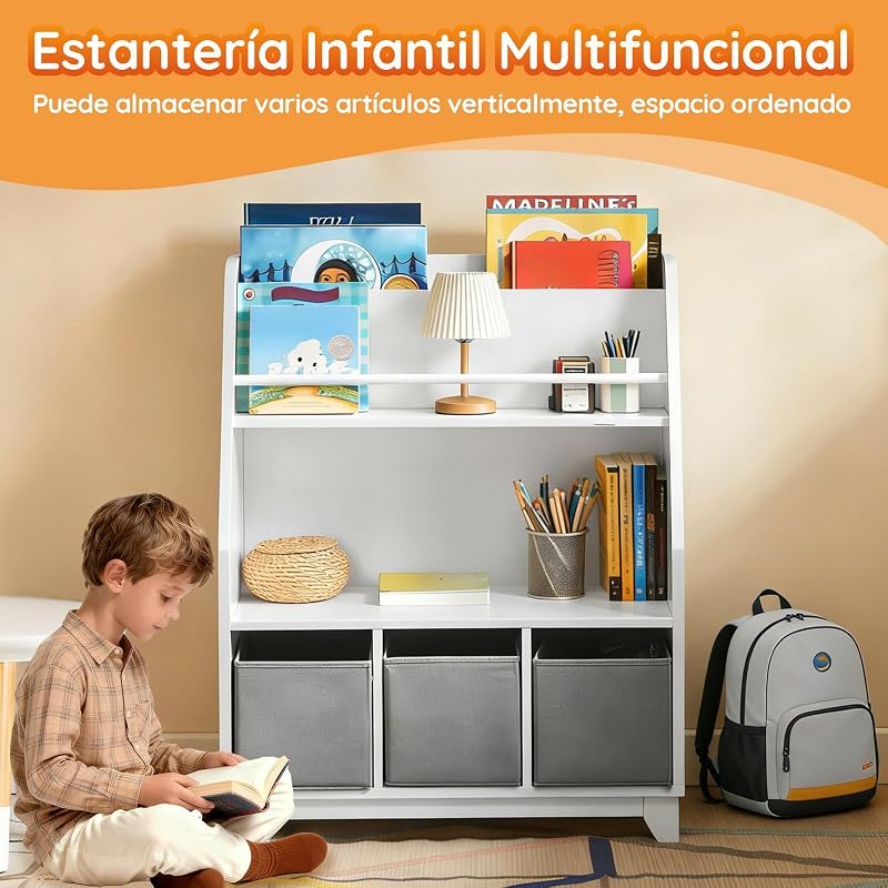 Estante Infantil 3 Cestos Suporta até 50 kg 63x28x80 cm