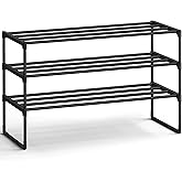 SONGMICS Shoe Rack, 3-Tier Shoe Organizer, Metal Storage Shelf | for Entryway, Upright or Upside Down, for 16-20 Pairs, Stackable, 11.8 x 36.2 x 21.7 Inches, Black ULSA303B02