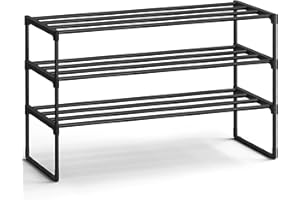 SONGMICS Shoe Rack, 3-Tier Shoe Organizer, Sturdy Storage Shelf, Upright or Upside Down, for 16-20 Pairs, Stackable, for Entr