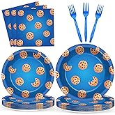 96 Pcs Cookie Theme Party Supplies Cookie Paper Plates and Napkins Modern Cartoon Street Tableware Set Cartoon Friends Street Supplies for Kids Boys Girls Baby Shower Birthday Decors Serve 24
