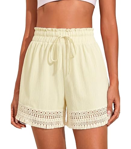 Dokotoo Beige Shorts for Woman Casual Drawstring Elastic Waist