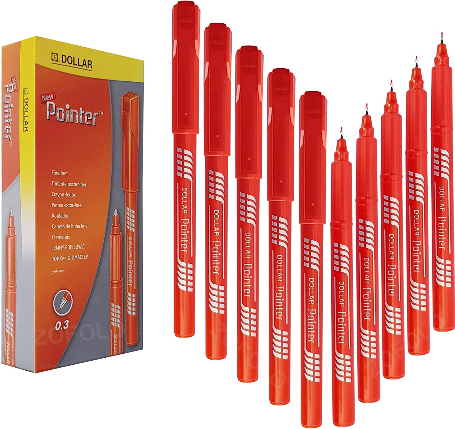 DOLLAR Fineliner Pens, ORANGE, 0.3mm Ultra Fine Felt Tip, Pack of 10, Precise Writing, Write Draw Sketch Colour Mark Fine Line Pens