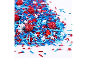 MILOVIN Edible Red White and Blue Sprinkles, 4th of July Sprinkles, Patriotic Sprinkles for Cake, Donuts, Cupcakes, Cookies, Macaron, and Ice Cream Topping(120g/4.23oz)