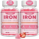 Vegan 2 Pack Iron Supplement Gummies for Women & Men, Anemia, Blood Builder & Energy Support for Iron Deficiency, with Vitamin C, A, B Complex, Folate, CoQ10, Sugar Free, Non-GMO, 120 Count