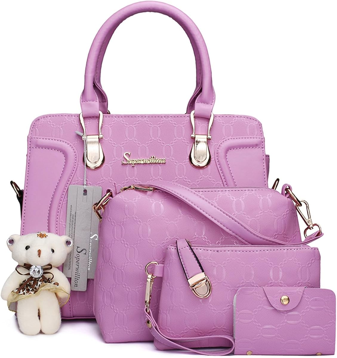 Soperwillton Handbag for Women Tote Bag Shoulder Bags Satchel 4pcs Purse Set